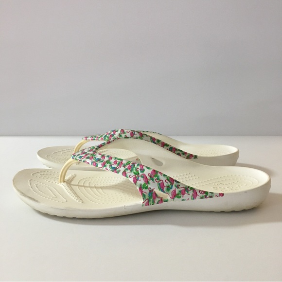 Crocs Ionic Comfort Kadee II White Flamingo Flip Flops Sandals Women's Size 10 - Picture 7 of 16